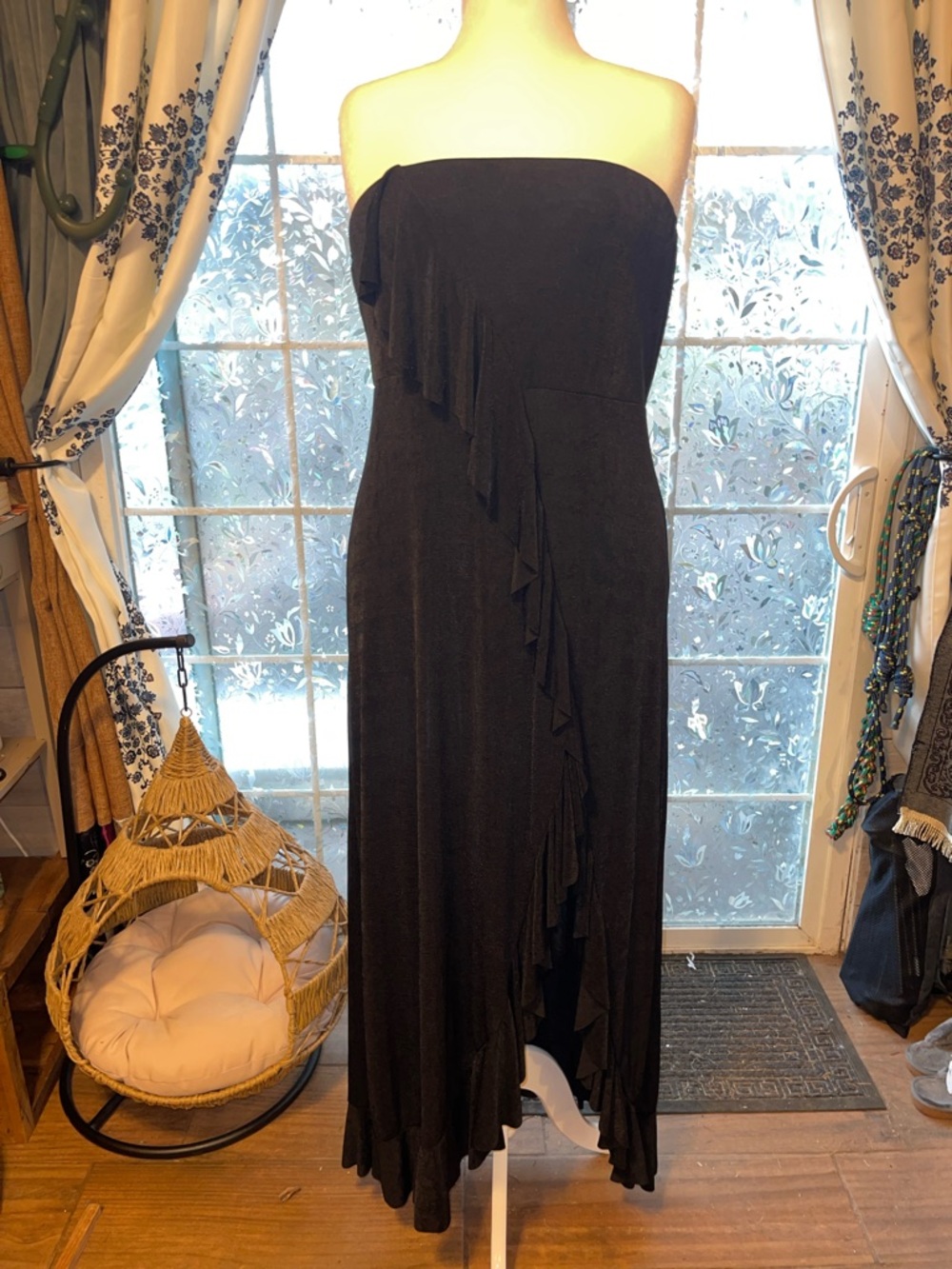 2/$40 Black Maxi Dress with Ruffle Detail - Classic Women's Evening Dress